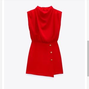 Zara Red High Neck Playsuit / Romper XS NWOT